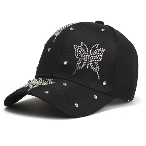 Rhinestone Butterfly Baseball Cap Polyester Breathable Sun Protection Fashionable Trendy Outdoor Hat For Women