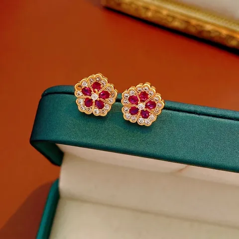 Boucles D'oreilles Puces Fleur En Cuivre Avec Zircone Et Tige En Argent Pour Femme Bijoux Doux Et Élégants