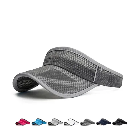Sun Visor Hat Empty Top Breathable Mesh Polyester Extended Brim Adjustable Outdoor Sports Running Tennis Men Women