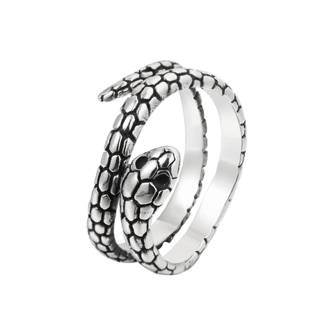 Vintage Men Alloy Punk Open Ring Adjustable Animal Snake Dragon Skull Wolf Head Gothic Ring Antique Silver Finger Jewelry