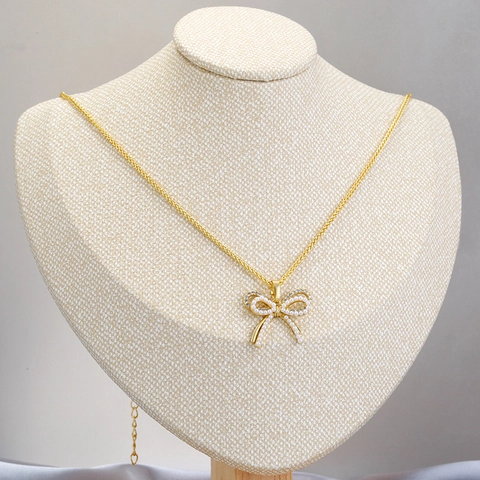 Squisita Collana a Fiocco in Ottone con Perla Artificiale per Donna Stile Ins di Nicchia Catena per Clavicola con Strass Gioielli Regalo