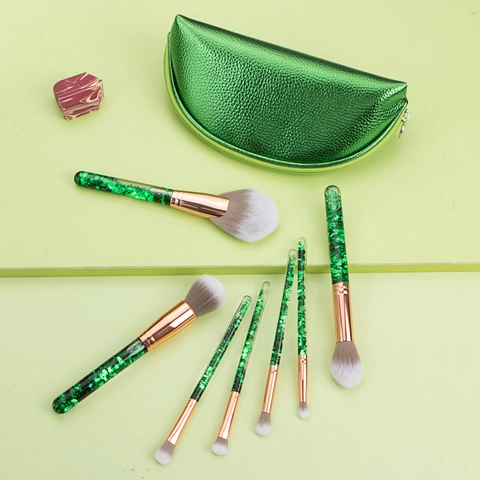Make-Up Kwasten Groen Drijfzand Pailletten Handvat Professionele Synthetische Vezel Poeder Foundation Oogschaduw Tools Met Tas