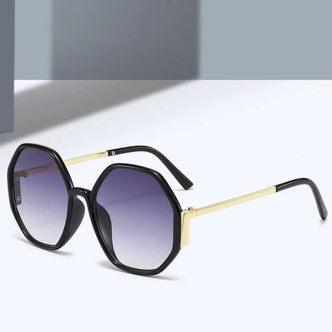 Lunettes De Soleil Octogonales Mode Grand Cadre PC Métal UV400 Verres Dégradés Rétro Pour Femmes Hommes