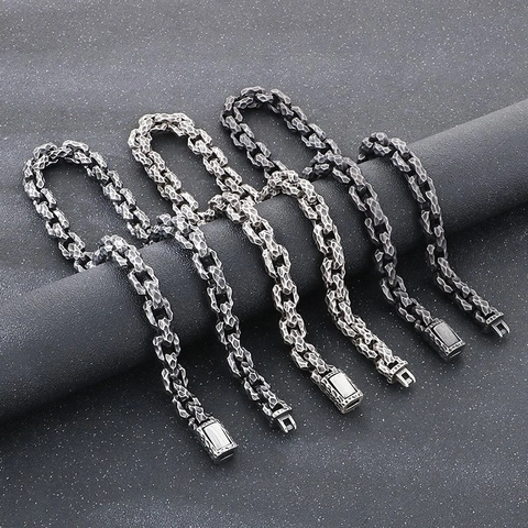 Collana A Catena Da Uomo Acciaio Inossidabile Texture Martellata Maglie Quadrate Vintage Punk Hip Hop Gioielli Stile Industriale Chiusura