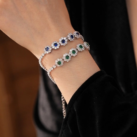 Bracelet De Tennis Fleur Exquis Cuivre Zircon Floral Chaîne À Maillons Réglable Pour Femmes Bijoux Style Vintage Français