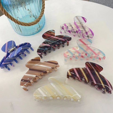 Large Acetate Hair Claw Clip Striped Colorful Candy Color Shark Clip Fashion Hair Accessories For Women