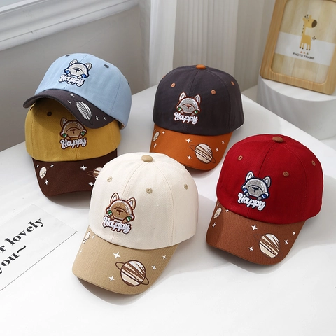 Berretto Da Baseball Per Bambini Misto Cotone Ricamo Cane Cartone Animato Stampa Stella Pianeta Protezione Solare Regolabile