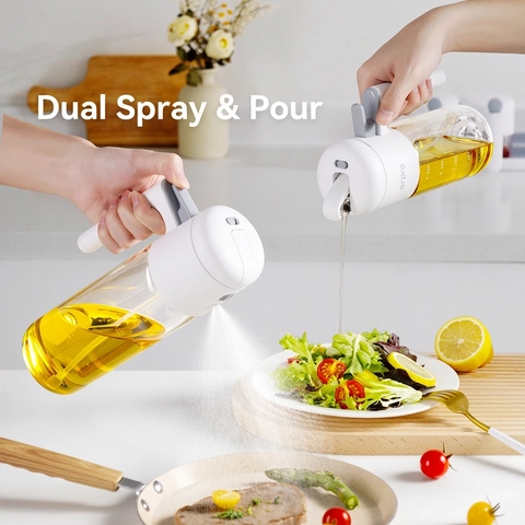 Pulverizador Y Dispensador De Aceite De Vidrio Borosilicato Doble Función Antigoteo Cocina Niebla Tapón Automático Botella