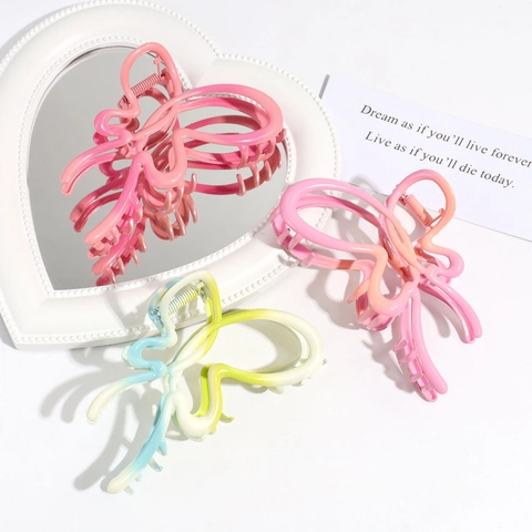 Butterfly Bow Hair Claw Clip Gradient Color Zinc Alloy Resin Rhinestone Shark Hairclip Fashion Styling For Women Girls