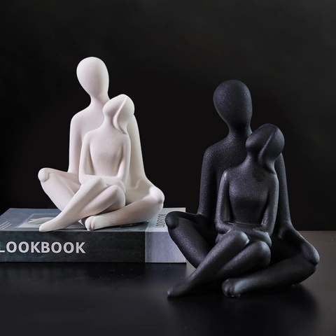 Moderne Abstracte Paar Sculptuur Mat Keramiek Minimalistische Noordse Stijl Woondecoratie Desktop Ornament Huwelijkscadeau Kunstbeeldje