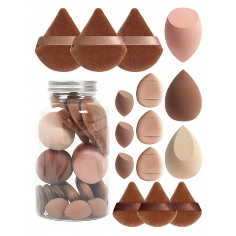 Set di Spugnette per Trucco in Polyuretano Senza Lattice Uova di Bellezza Idrofile Piumini da Cipria in Velluto Con Barattolo per Fondotinta Cosmetico Secco e Umido