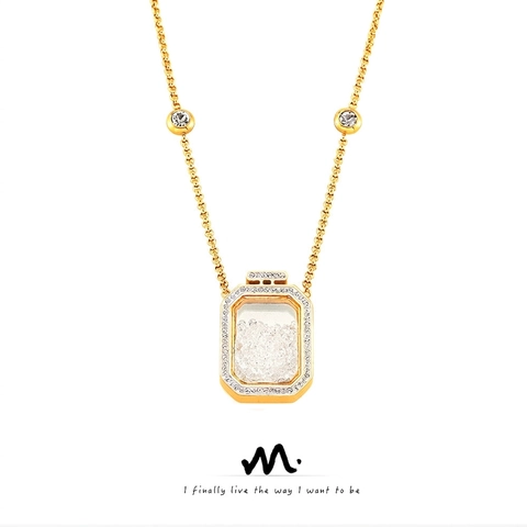 Fashion Stainless Steel Necklace Perfume Bottle Pendant With Floating Rhinestones Gold Plated Elegant Jewelry Women