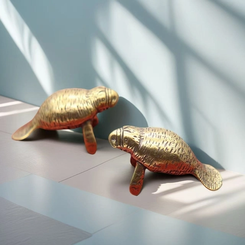 Vintage Brass Alloy Manatee Starfish Mini Figurine Ornaments Desk Home Office Tabletop Decoration Animal Sculpture