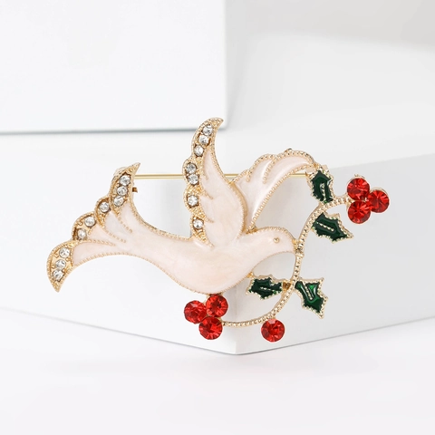 Peace Dove Pigeon Brooch With Enamel And Rhinestones Olive Branch Alloy Pin For Women Suit Accessories