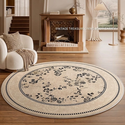 Tappeto Rotondo Fiori Vintage Francese Impermeabile Antiscivolo Resistente Alle Macchie Misto Cotone Poliestere Per Soggiorno Camera