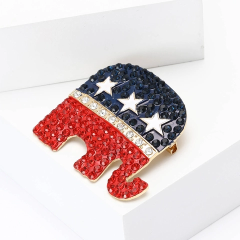 Spilla Elefante Lega Strass Cristallo Patriottico Motivo Bandiera Gioielli Di Moda Per Donna Decorazione Abbigliamento