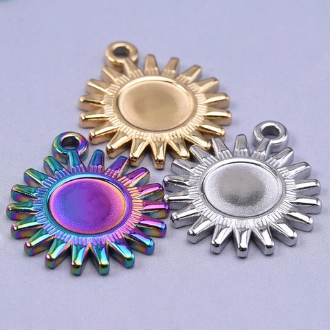 Colgante Sol Charm Multicolor Bañado En Oro 18K Acero Inoxidable 304 Base Vacía Rayo De Sol Para Joyería Bricolaje