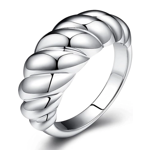 Croissant Ring Copper Twisted Spiral Chunky Dome Polished Retro Elegant Jewelry For Women