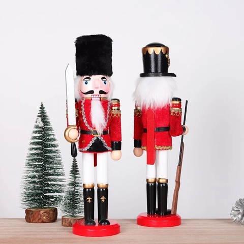 Nutcracker Soldier Ornament Traditional Christmas Wooden Fabric Hand Painted Decorative Guard Figurine For Holiday Home