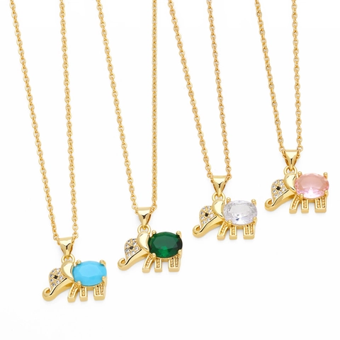 Olifant Hanger Ketting Koper Met Zirconia Dier Charm Vergulde Sieraden Elegant Schattig Accessoire Voor Dames