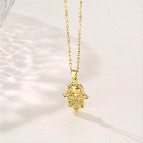 Hamsa Hand Hanger Ketting Roestvrij Staal Verguld Micro Pave Zirkoon Fatima Oog Sleutelbeenketting Sieraden Vrouwen