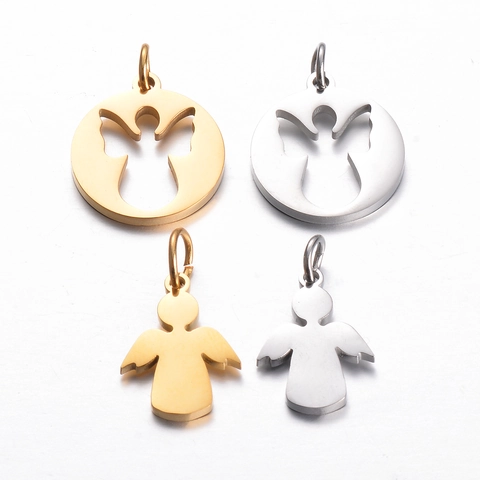 Colgantes De Ángel Charms Acero Inoxidable Forma De Niña Hueca Para Fabricación De Joyas Bricolage Collares Pulseras Religioso
