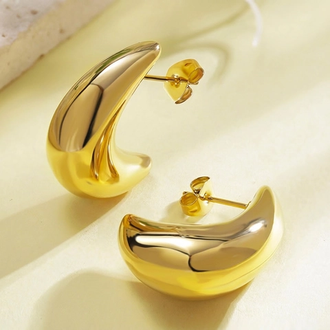 Minimalistische Edelstahl Mond Ohrstecker 18K Vergoldet C-Förmige Chunky Hoop Ohrringe Für Damen Mode Schmuck Geschenk