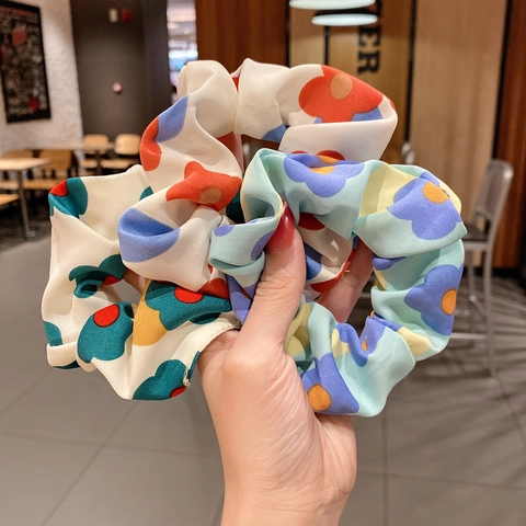 Scrunchie Floreale Elastico Per Capelli Tessuto Chiffon Alta Elasticità Stile Fresco Coreano Per Donne Accessori