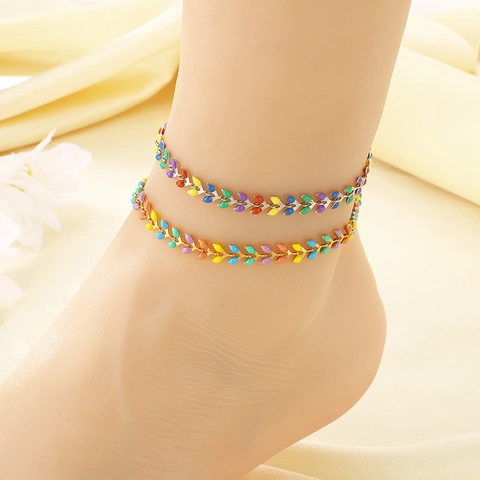 Cavigliera In Acciaio Inossidabile Boho Con Smalto Colorato Farfalla Foglia Malocchio Gioielli Da Spiaggia Donna
