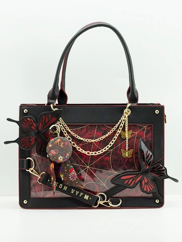 Gothic Schmetterling Ita Tasche PU Leder PVC Spinnennetz Metallkette Lolita Y2K Dekorative Umhängetasche Für Frauen