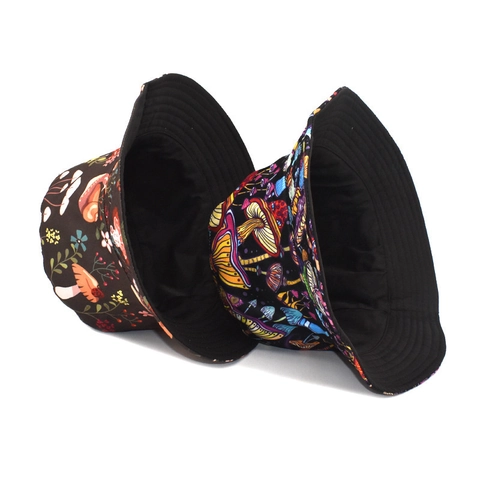 Colorful Mushroom Print Bucket Hat For Women Men Sun Protection Foldable Fisherman Cap Outdoor Casual Summer Hat