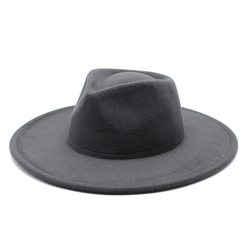 Vintage Wide Flat Brim Fedora Hat Woolen Felt Jazz Cap Solid Color Elegant Retro Fashion Accessory Unisex
