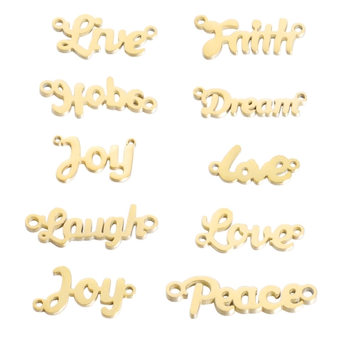 Conectores De Palabras Faith Love Hope Dream Acero Inoxidable 304 Pulido Espejo Dijes De Letras Para Joyería De Bricolaje