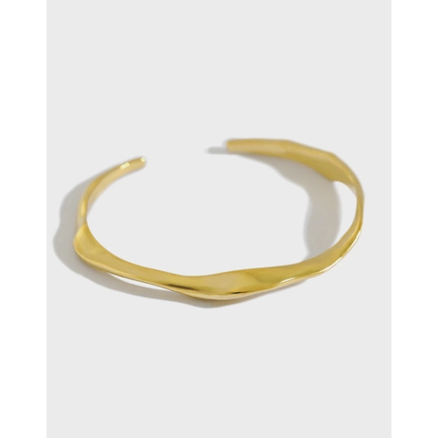 Irregular Wave Bangle 925 Sterling Silver Open Cuff Adjustable Minimalist Lava Texture Hand Bracelet For Women