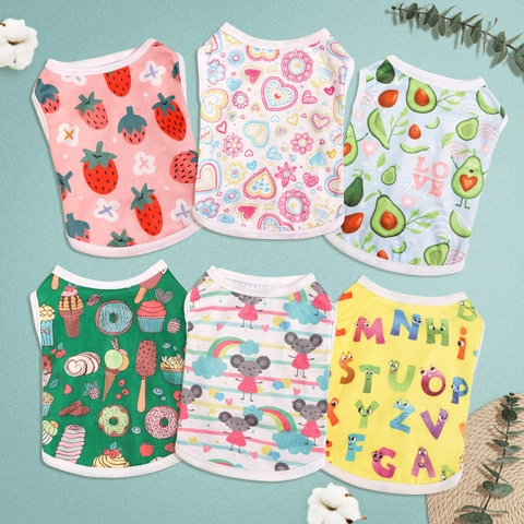 Haustier Hundeweste Sommer Dünn Atmungsaktiv Polyester Cartoon Druck T-Shirt Für Kleine Hunde Katzen Welpen Teddy Kleidung