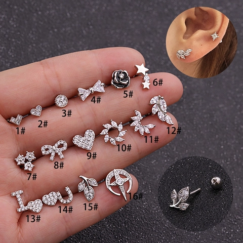 Mini Cartilage Ear Studs Zircon Heart Flower Butterfly Tiny Piercing Earrings With Stainless Steel Earring Post