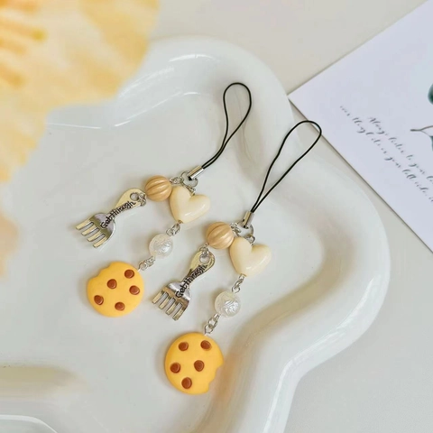 Ciondolo Per Telefono Torta Alle Fragole In Resina Con Forchetta In Metallo Accessorio Per Borsa Con Perline Kawaii