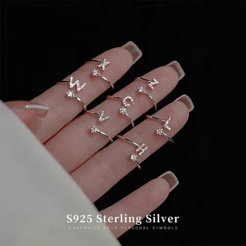 Alphabet Initial Offener Ring Zirkonia Messing Verstellbar Mode Eleganter Schmuck Für Damen