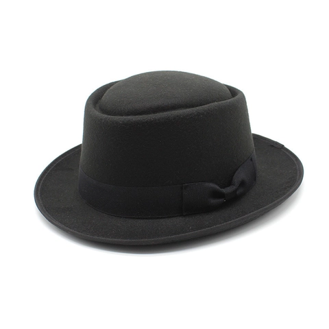 Cappello Pork Pie Retro Britannico Fedora In Feltro Di Lana A Tesa Piatta Con Fiocco Per Uomo Donna Autunno Inverno