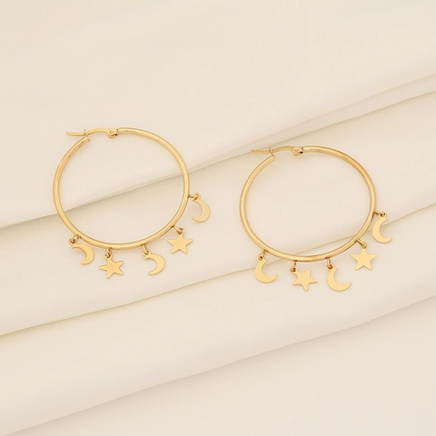 Personalisierte Goldene Creolen Mit Kreuz Stern Mond Herz Anhängern Edelstahl Schmuck Für Frauen