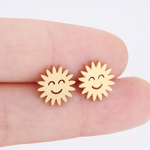 Sun Smiley Face Ohrstecker Edelstahl Minimalistisch Süß Täglicher Schmuck Zubehör Unisex