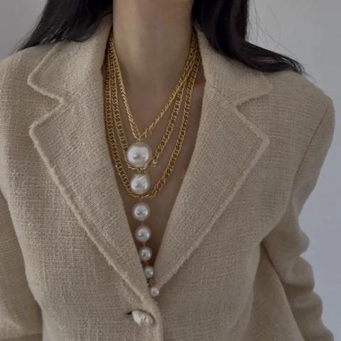 Multilayer Gold Chain Necklace With Imitation Artificial Pearl Tassel Pendant For Women Elegant Vintage Clavicle Chain Accessory
