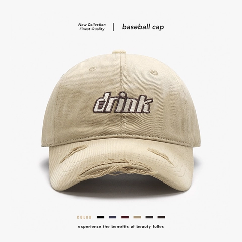 Distressed Washed Cotton Baseball Cap Geborduurde Drink Letter Peaked Hat Verstelbaar Voor Heren Dames Outdoor