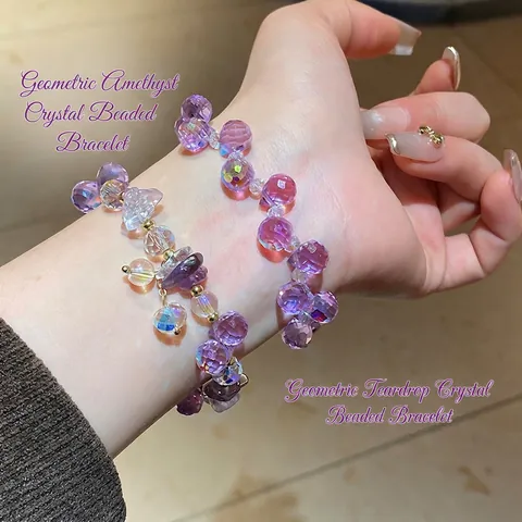 Elegant Amethyst Crystal Beaded Bracelet Faceted Water Drop Charm Vintage Style For Women Handmade Jewelry
