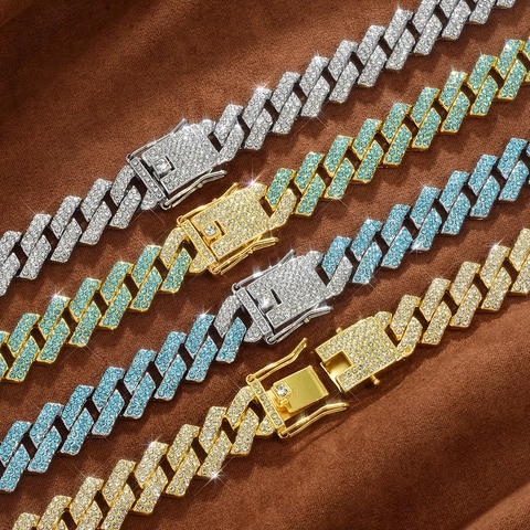 Collana Catena Cuban Link Iced Out Lega Strass Gioielli Hip Hop Forma Di Barra Luccicante Streetwear Uomini Donne