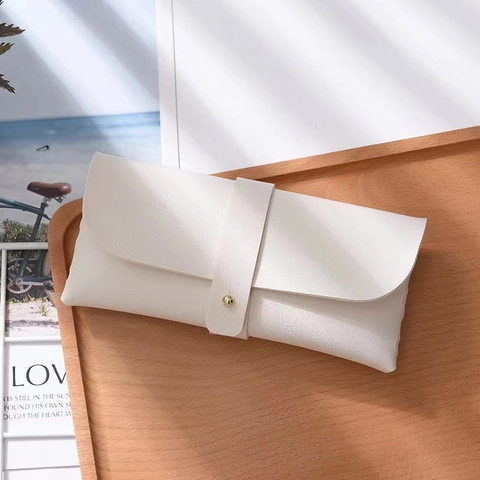 Minimalist PU Leather Glasses Pouch Litchi Grain Sunglasses Storage Bag With Metal Buckle Portable Protective Case