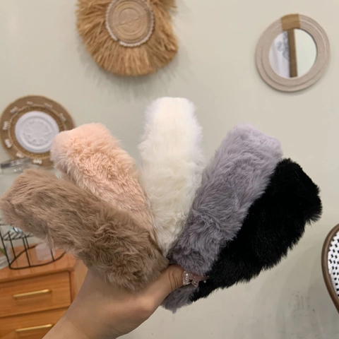 Plush Headband Faux Fur Solid Color Soft Furry Hair Hoop For Face Washing Makeup Women Fashion Hair Accessories