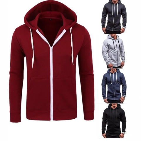 Herren Zip Up Hoodie Sweatshirt Full Zipper Kordelzug Kapuzenjacke Casual Langarm Polyester Einfarbig