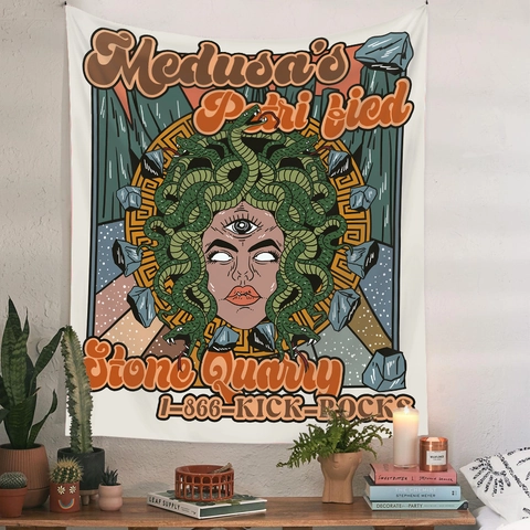 Tapiz Decorativo Pared Medusa Mitológica Poliéster Estilo Cómic Pop Art Retro Tela Fondo Decoración Hogar