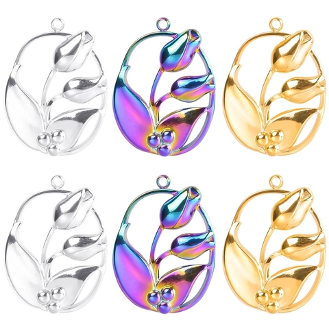 Collana con Ciondolo a Forma di Fiore di Tulipano in Acciaio Inossidabile Vintage Oro Argento Iridescente Gioielli Donna